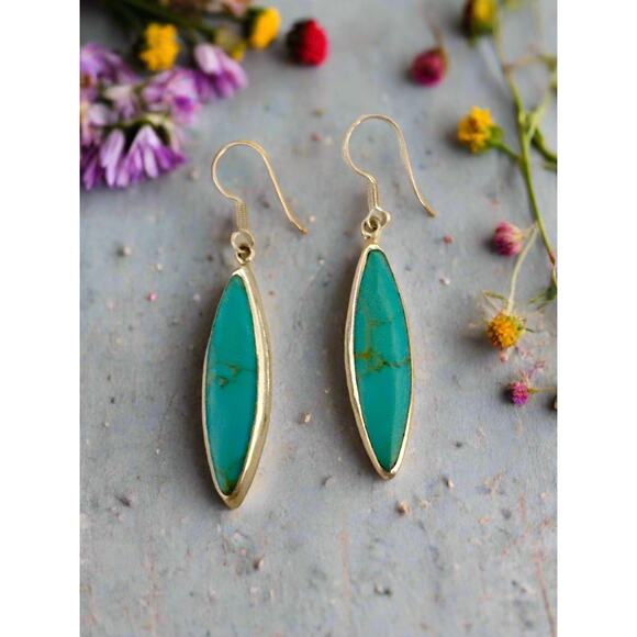 Taxco Mexico Greenish Blue Sonoran Turquoise Dangle Earrings 2” - Picture 2 of 3